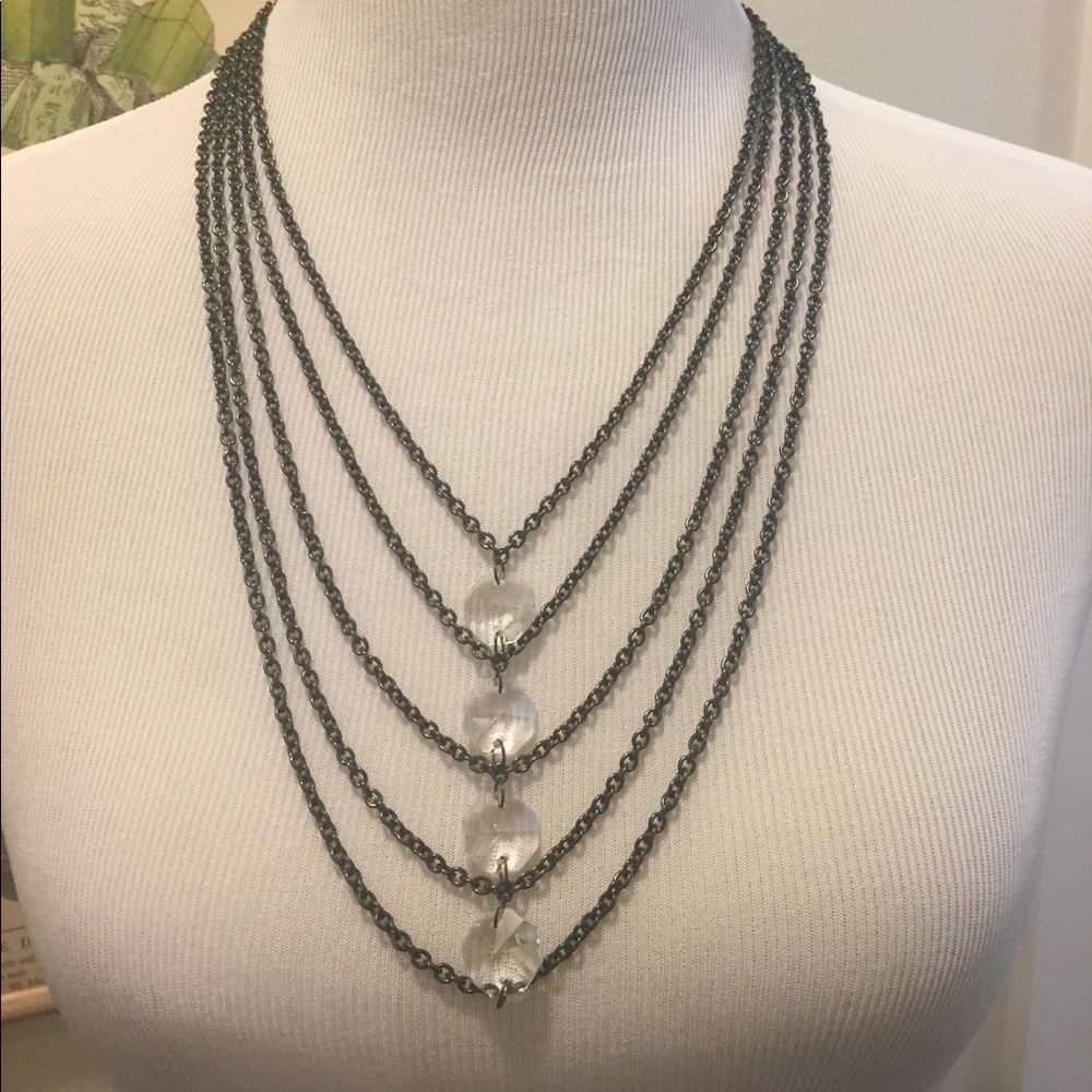 Black chains and clear faceted beads necklace